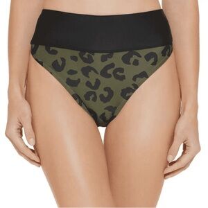 DKNY BLOCK LEOPARD MOSS GREEN High-Waist Bikini Swim Bottom M
